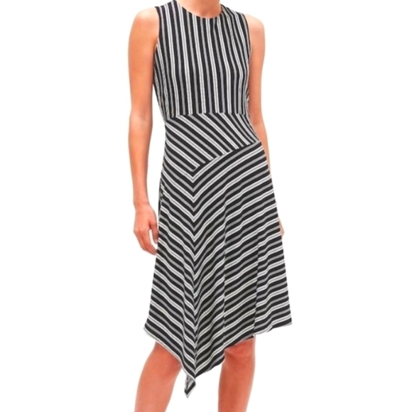 Banana Republic Black and White Striped Asymmetric Dress Medium - Picture 8 of 15